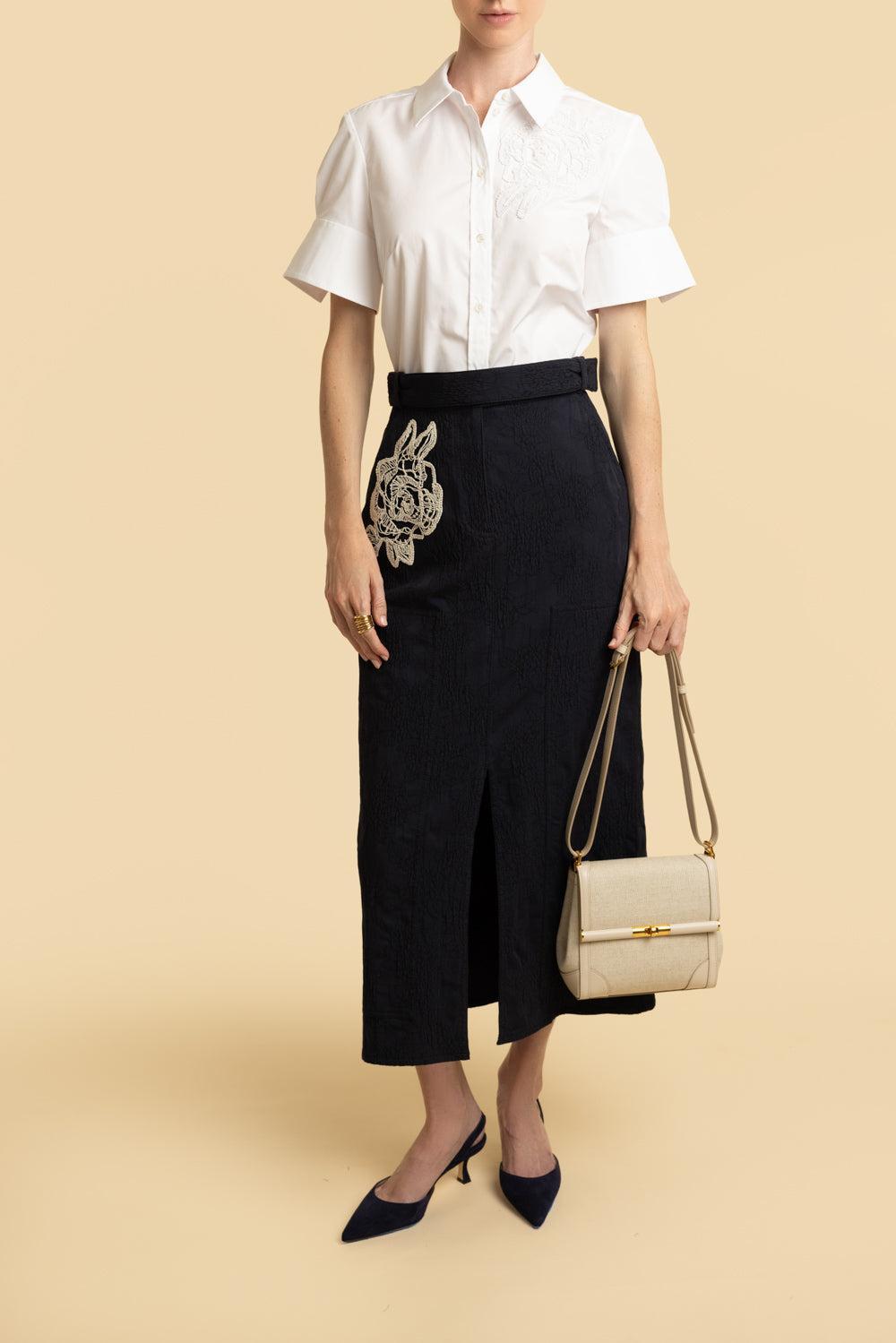 Embroidered Short Sleeve Shirt-WHITE-2-CLOTHINGTOPBLOUSE-ERDEM