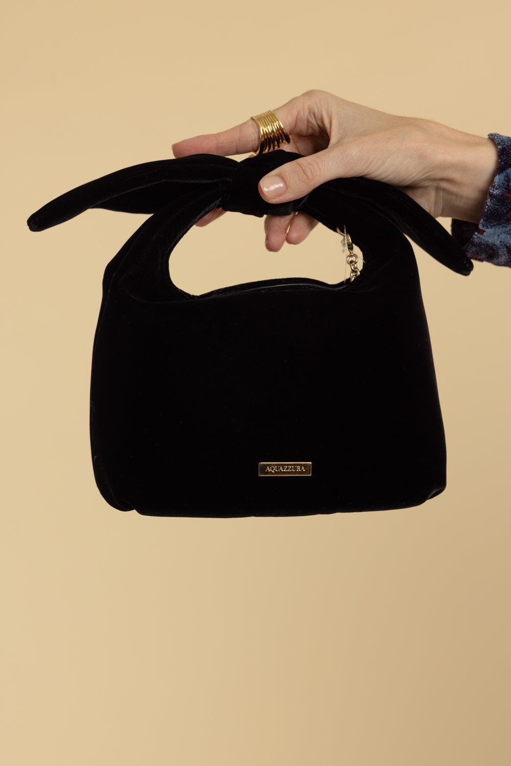 Bow Tie Hobo Mini Bag - Black Light Gold-BLKLTGD-HANDBAGTOP HANDLE-AQUAZZURA