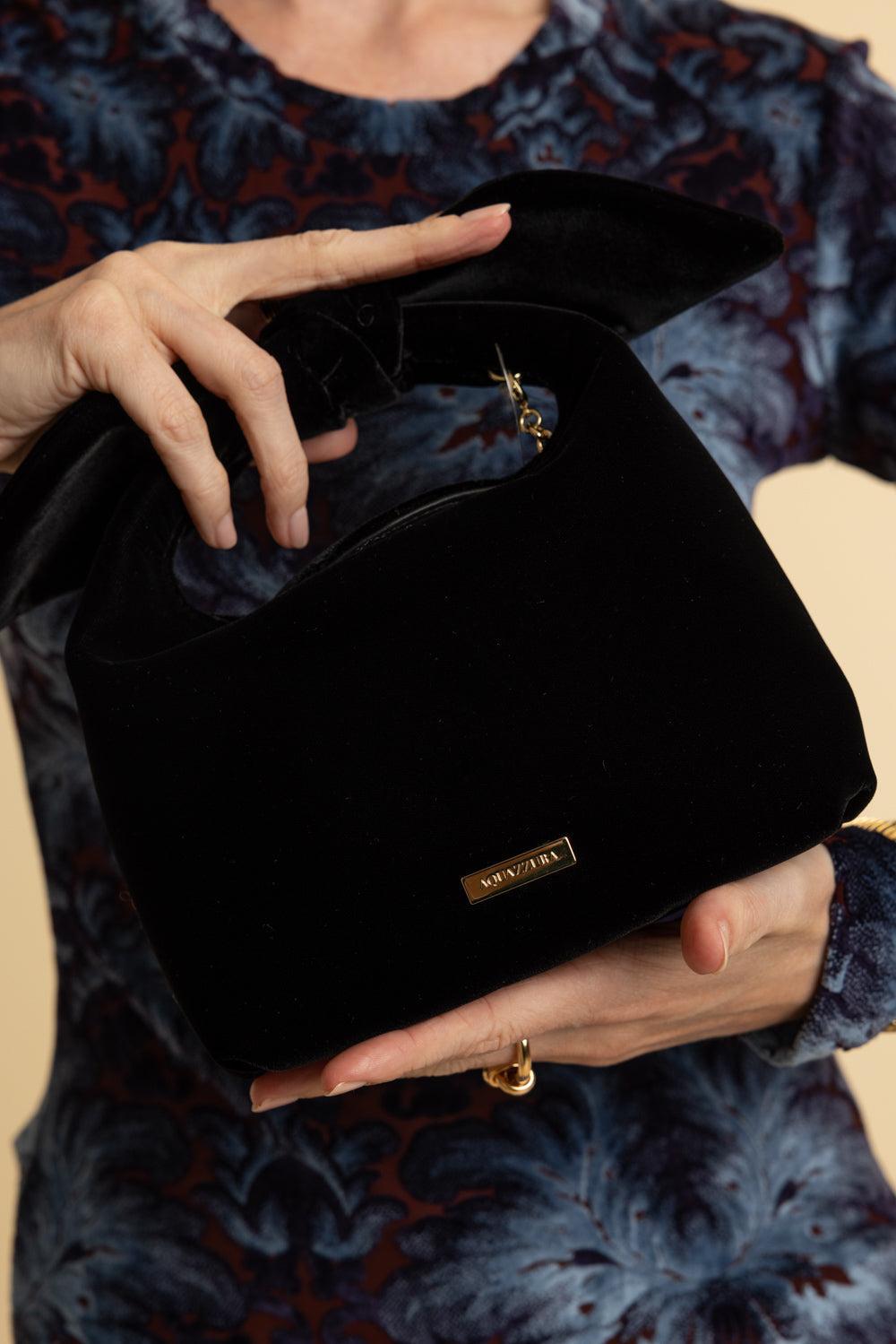 Bow Tie Hobo Mini Bag - Black Light Gold-BLKLTGD-HANDBAGTOP HANDLE-AQUAZZURA