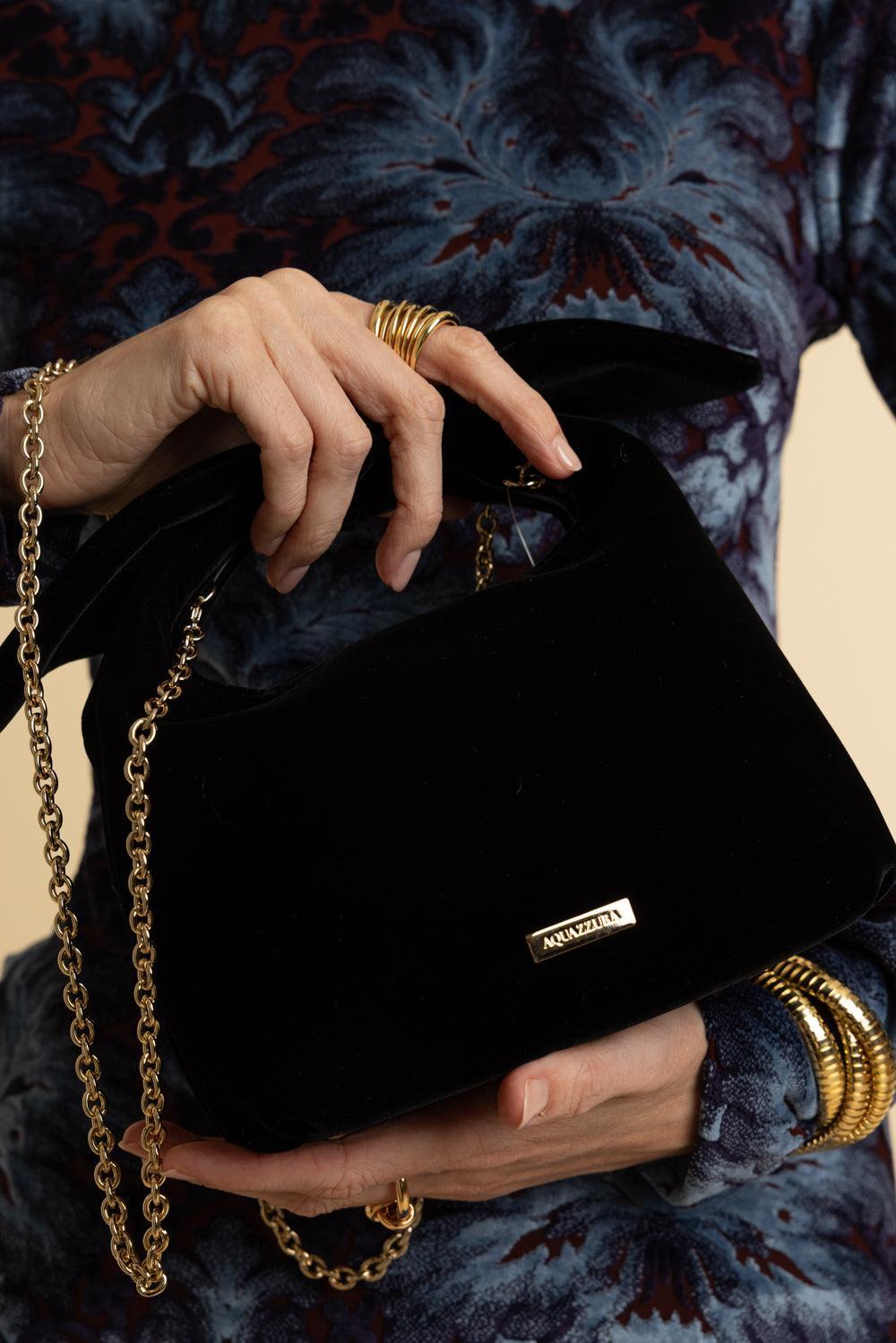 Bow Tie Hobo Mini Bag - Black Light Gold-BLKLTGD-HANDBAGTOP HANDLE-AQUAZZURA