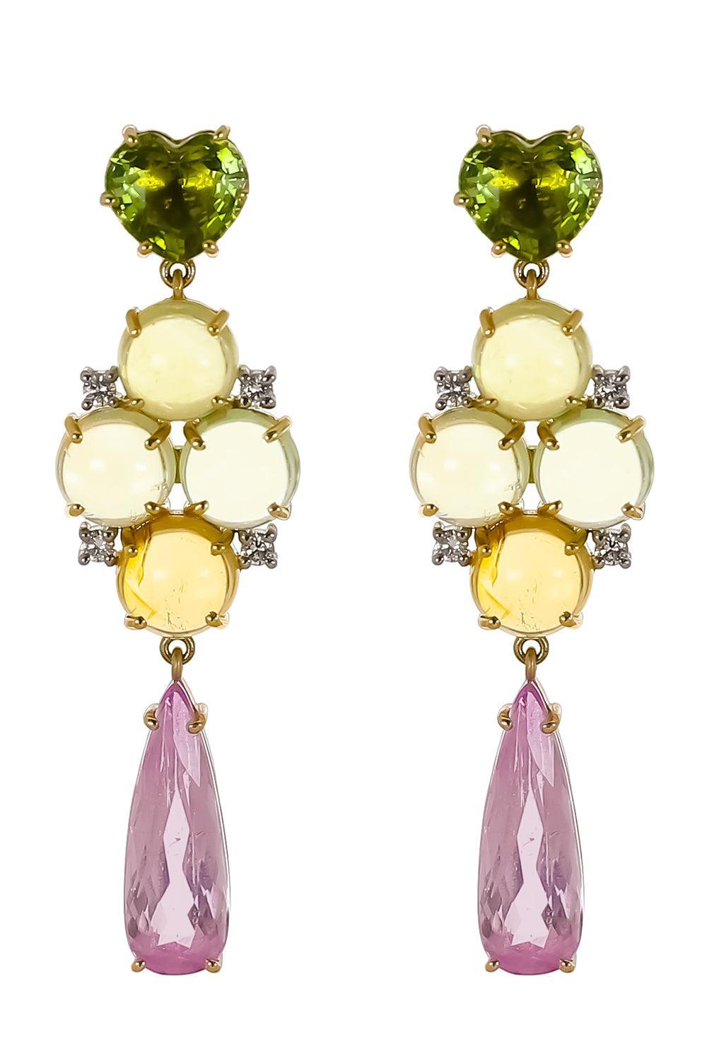 Tourmaline Kunzite Diamond Gemmy Gem Earrings-YELLOW GOLD-JEWELRYFINE JEWELEARRING-IRENE NEUWIRTH JEWELRY