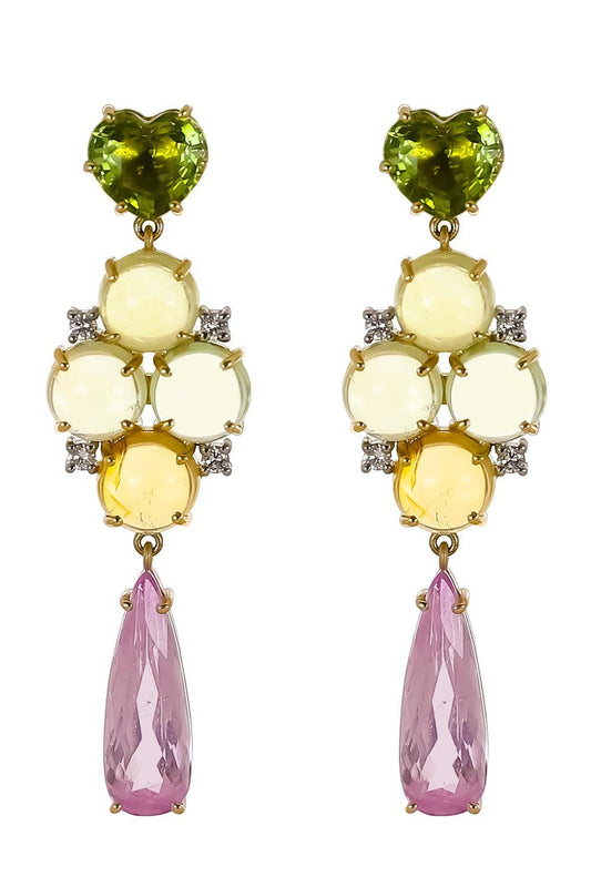 Tourmaline Kunzite Diamond Gemmy Gem Earrings-YELLOW GOLD-JEWELRYFINE JEWELEARRING-IRENE NEUWIRTH JEWELRY