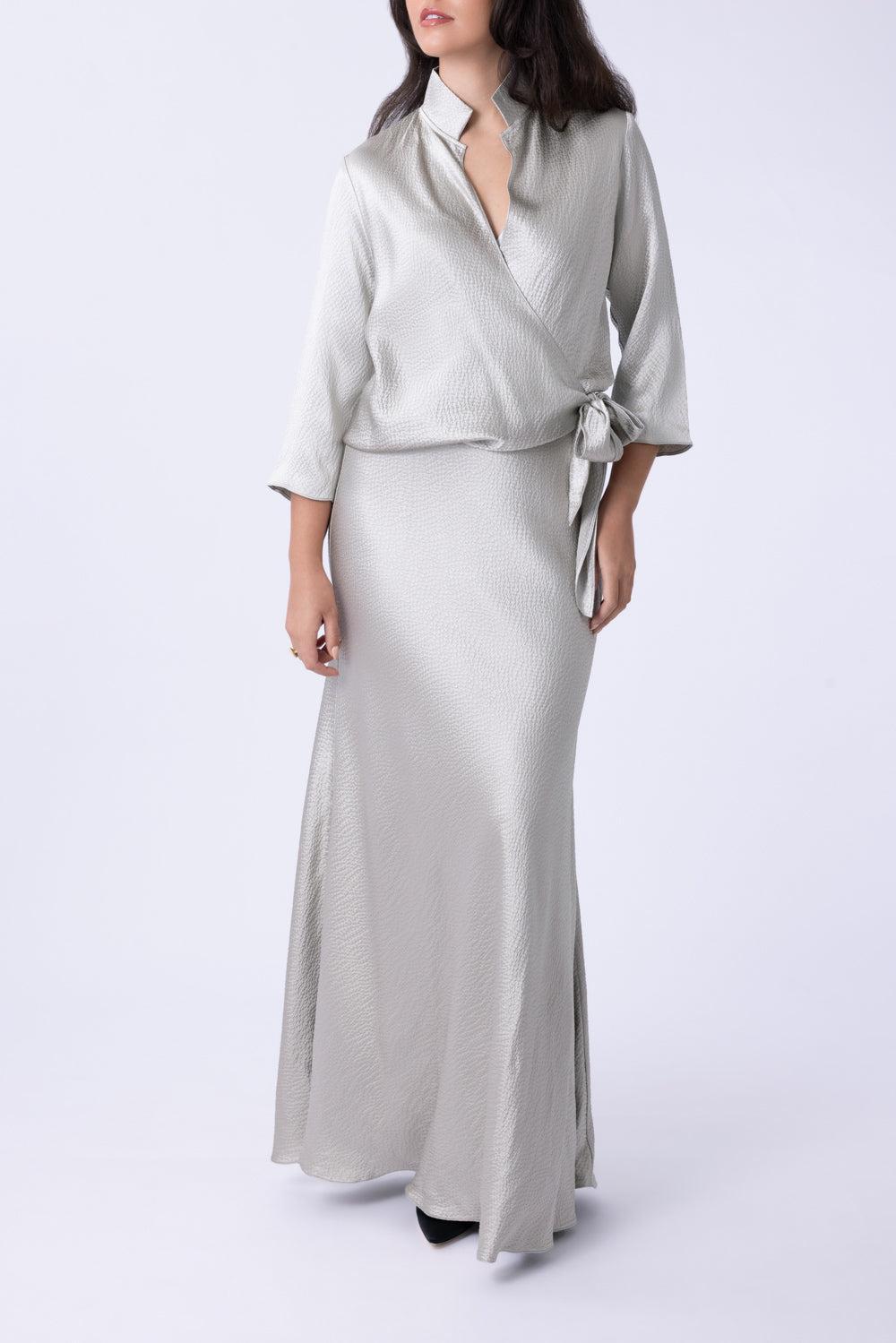 Blouse Maxi Dress - Silver-SILVER-P-CLOTHINGDRESSGOWN-PETER COHEN