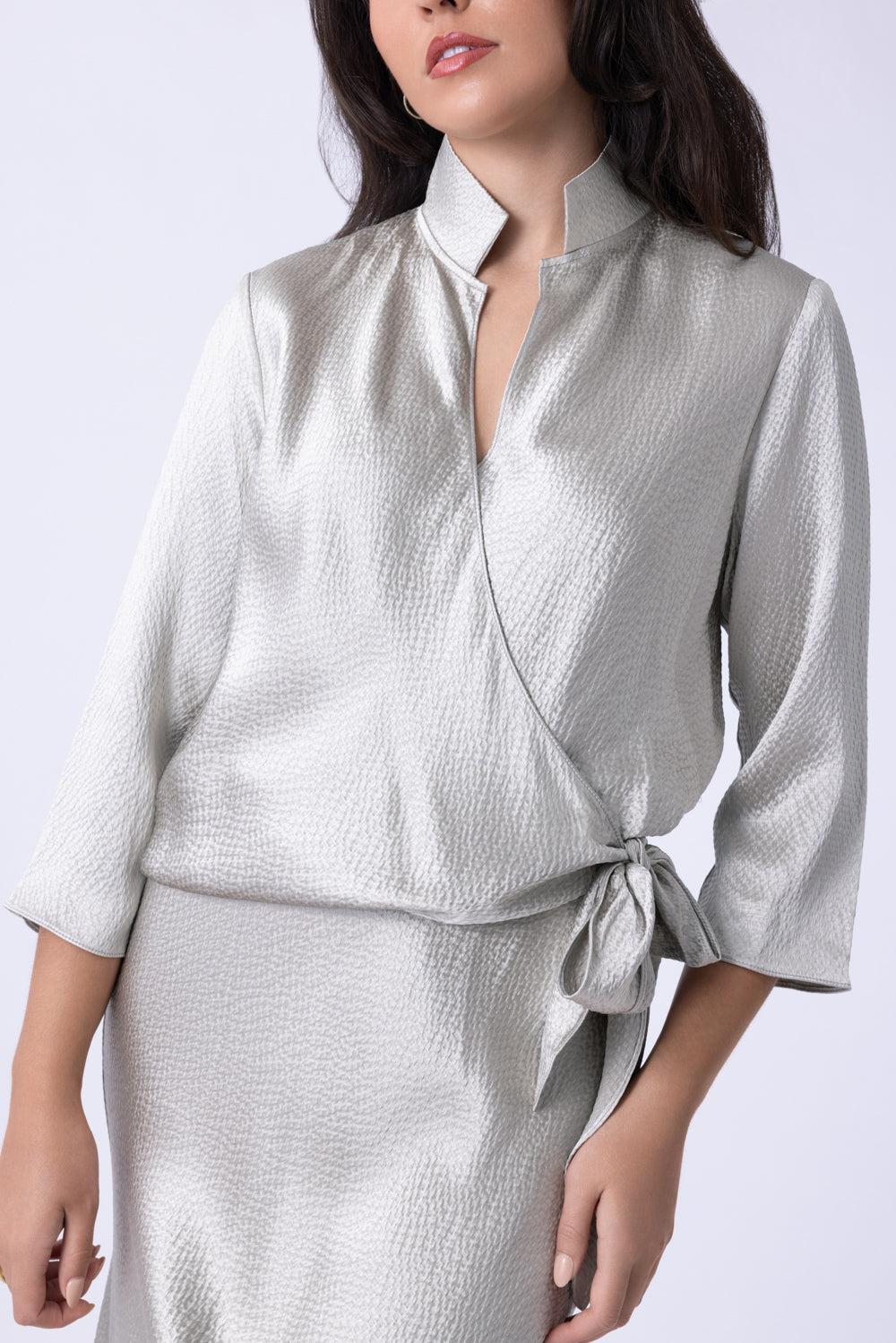 Blouse Maxi Dress - Silver-SILVER-P-CLOTHINGDRESSGOWN-PETER COHEN
