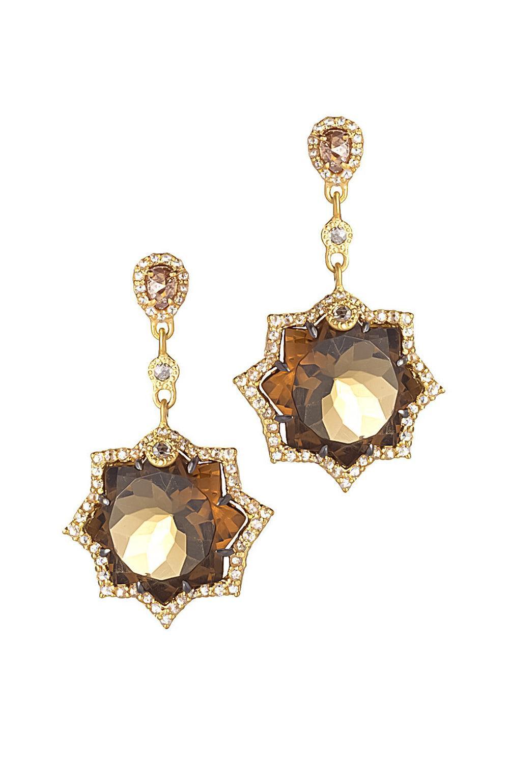 Diamond Cognac Quartz Kaleidoscope Earrings-YELLOW GOLD-JEWELRYFINE JEWELEARRING-COOMI