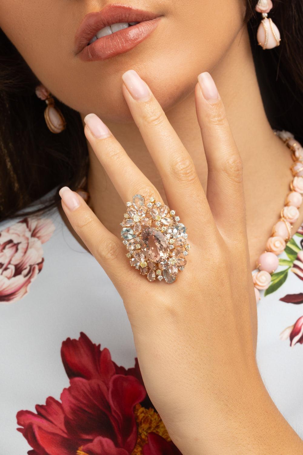 Diamond Morganite Aquamarine Ring-ROSE GOLD-6.25-JEWELRYFINE JEWELRING-ALEXANDER LAUT