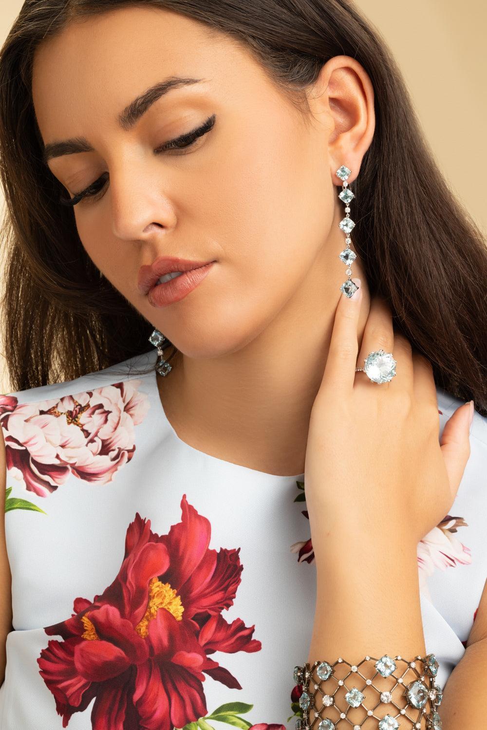 Aquamarine 5 Drop Earrings-WHITE GOLD-JEWELRYFINE JEWELEARRING-ALEXANDER LAUT