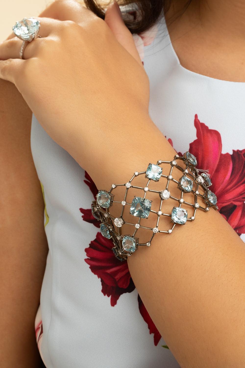 Aquamarine Diamond Bracelet-WHITE GOLD-JEWELRYFINE JEWELBRACELET O-ALEXANDER LAUT