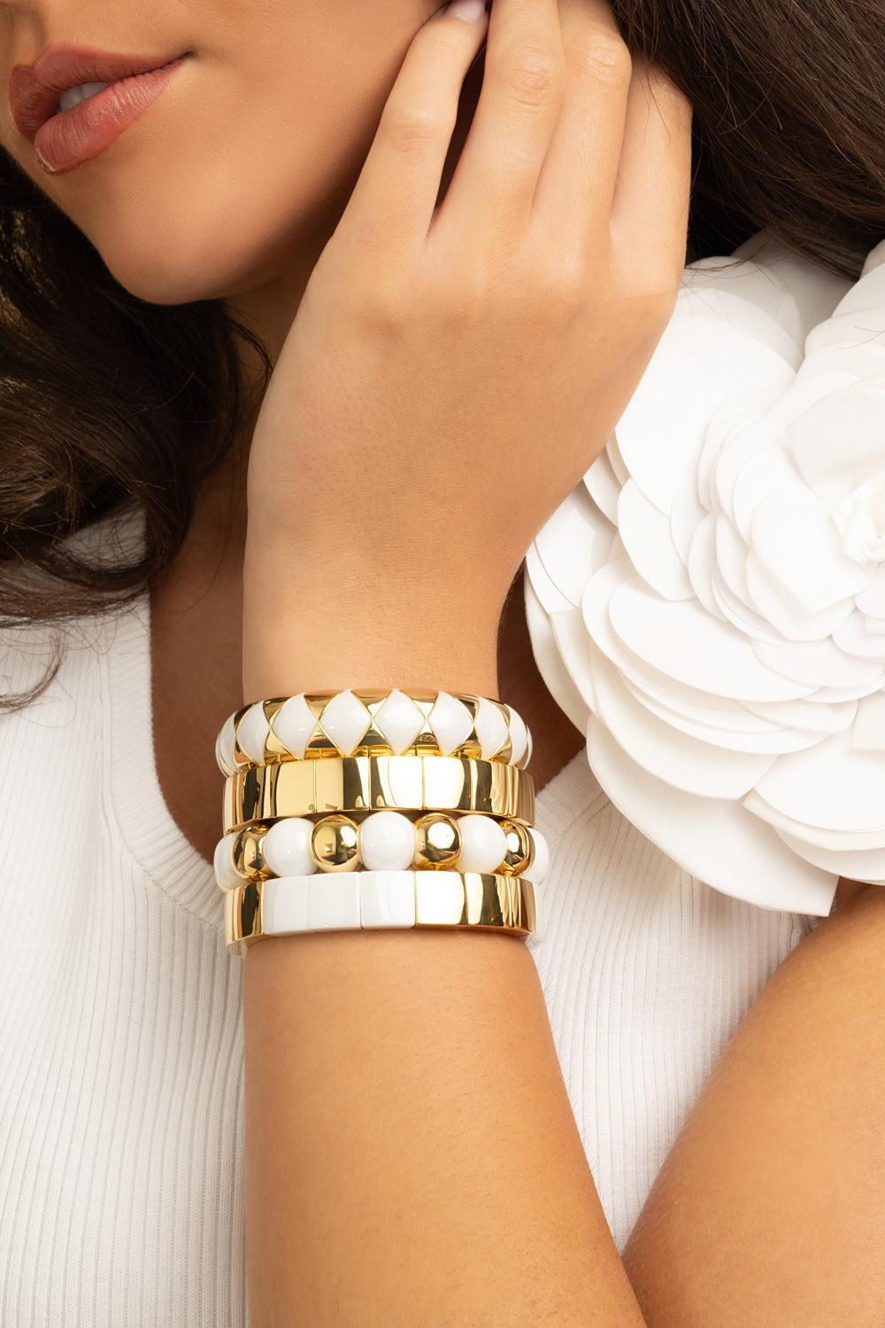 Gold Overlay Square Stretch Bracelet-YELLOW GOLD-JEWELRYFINE JEWELBRACELET O-ROBERTO DEMEGLIO