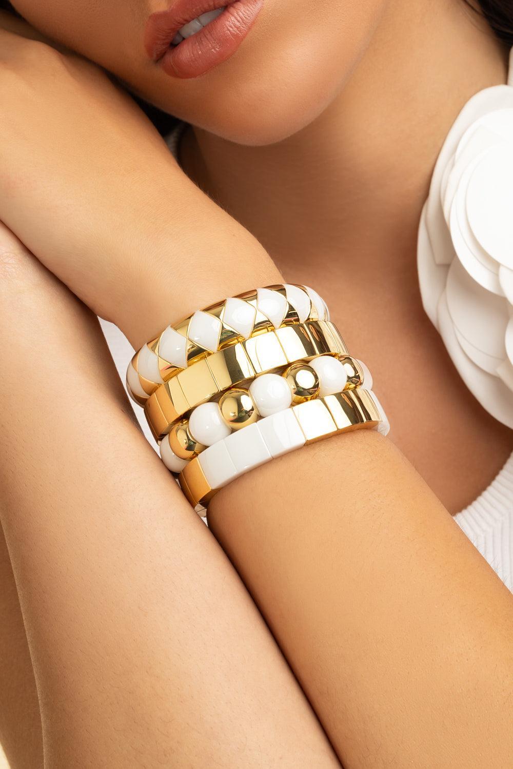 Black My Aura Diva Stretch Bracelet-YELLOW GOLD-JEWELRYFINE JEWELBRACELET O-ROBERTO DEMEGLIO