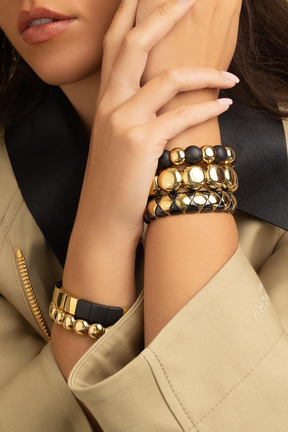 Small Gold Aura Dama Stretch Bracelet-YELLOW GOLD-JEWELRYFINE JEWELBRACELET O-ROBERTO DEMEGLIO