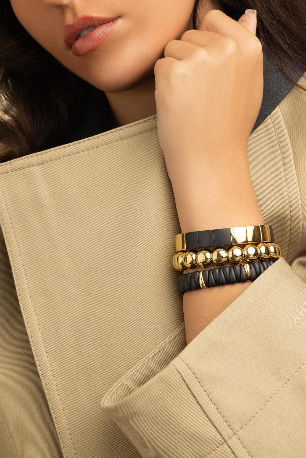Large Aura Dama Beaded Stretch Bracelet-YELLOW GOLD-JEWELRYFINE JEWELBRACELET O-ROBERTO DEMEGLIO