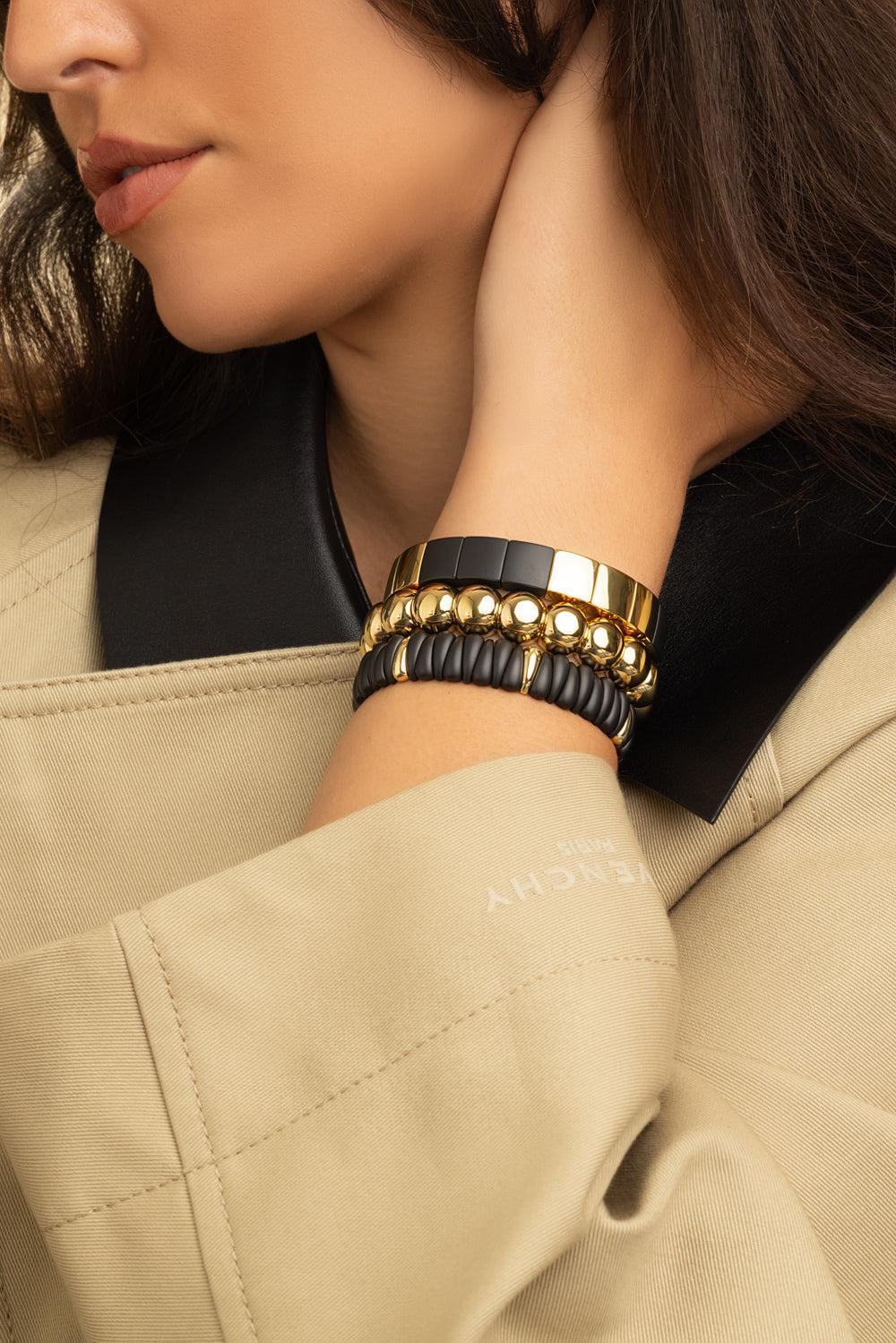 Large Aura Dama Beaded Stretch Bracelet-YELLOW GOLD-JEWELRYFINE JEWELBRACELET O-ROBERTO DEMEGLIO