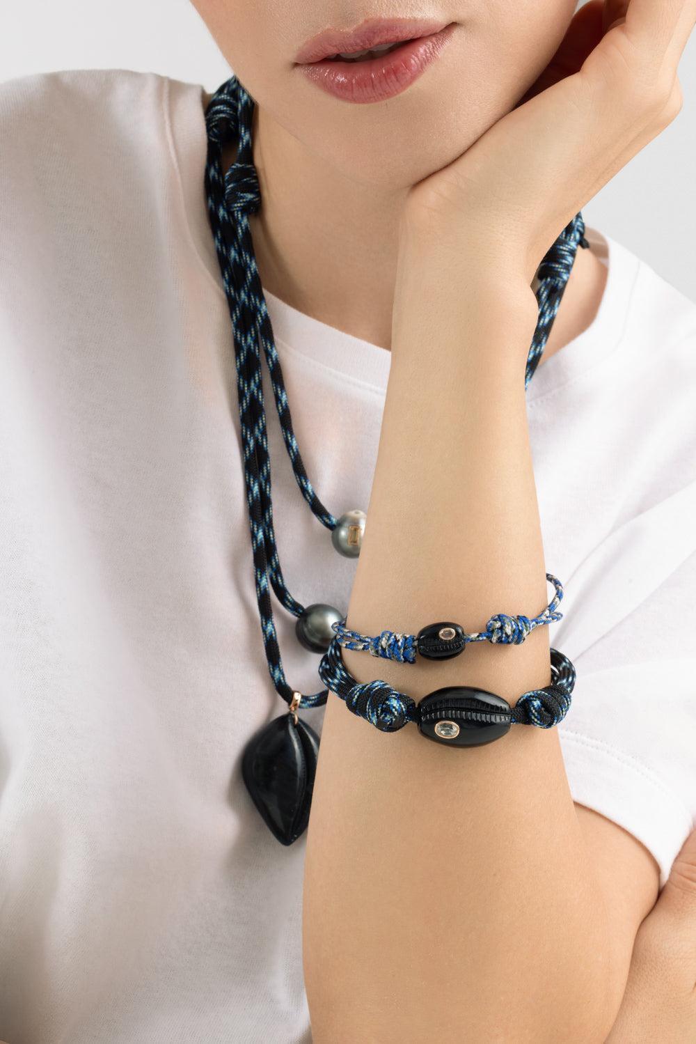 Onyx Cowrie Sillimanite Petite Grey Bracelet-ROSE GOLD-JEWELRYFINE JEWELBRACELET O-DEZSO BY SARA BELTRAN 