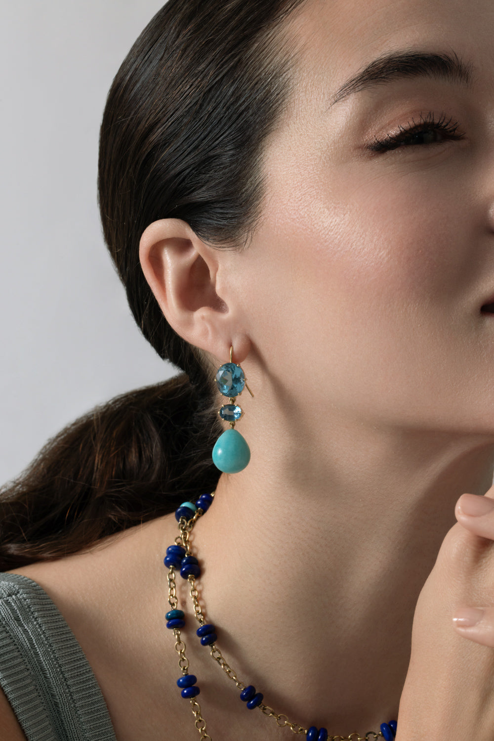 Blue Topaz Amazonite Drop Earrings