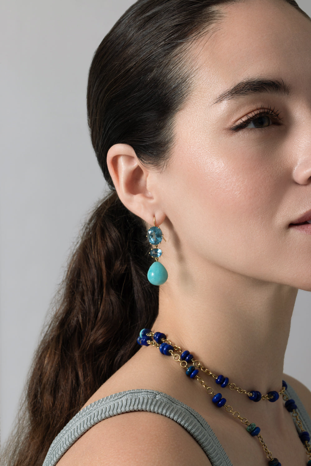 Blue Topaz Amazonite Drop Earrings