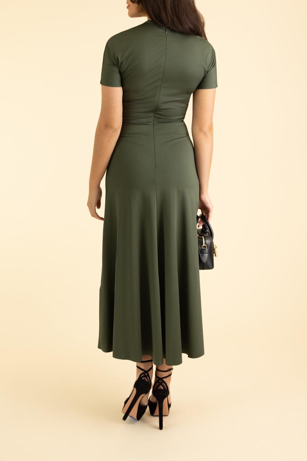 Gathered Waist Midi Dress - Oregano-OREGANO-2-CLOTHINGDRESSCASUAL-VICTORIA BECKHAM