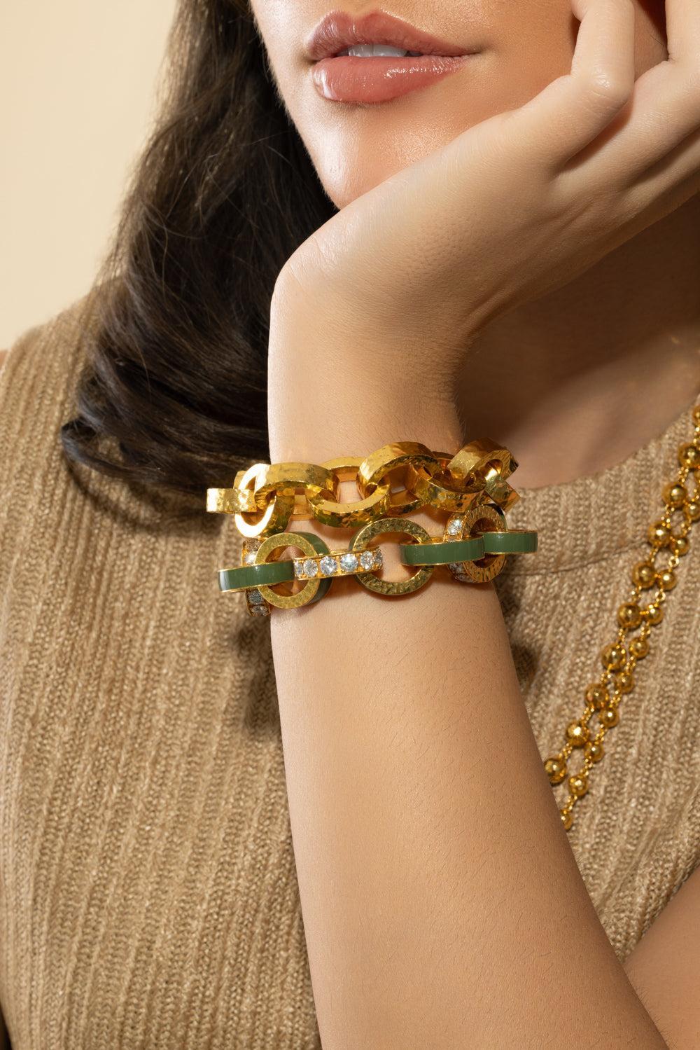 Hammered Big Link Bracelet-YELLOW GOLD-JEWELRYFINE JEWELBRACELET O-BUDDHA MAMA