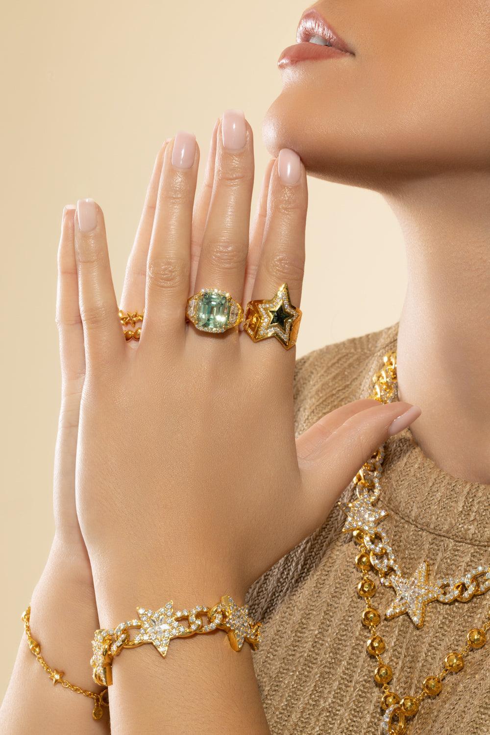 Green Tourmaline Star Wrap Ring-YELLOW GOLD-8.5-JEWELRYFINE JEWELRING-BUDDHA MAMA