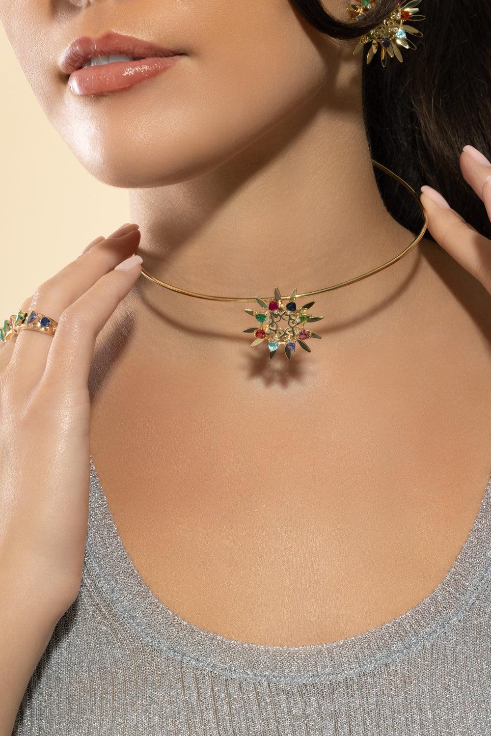Medium Multi Sapphire Mandala Pendant-YELLOW GOLD-JEWELRYFINE JEWELPENDANT-CAROL KAUFFMANN