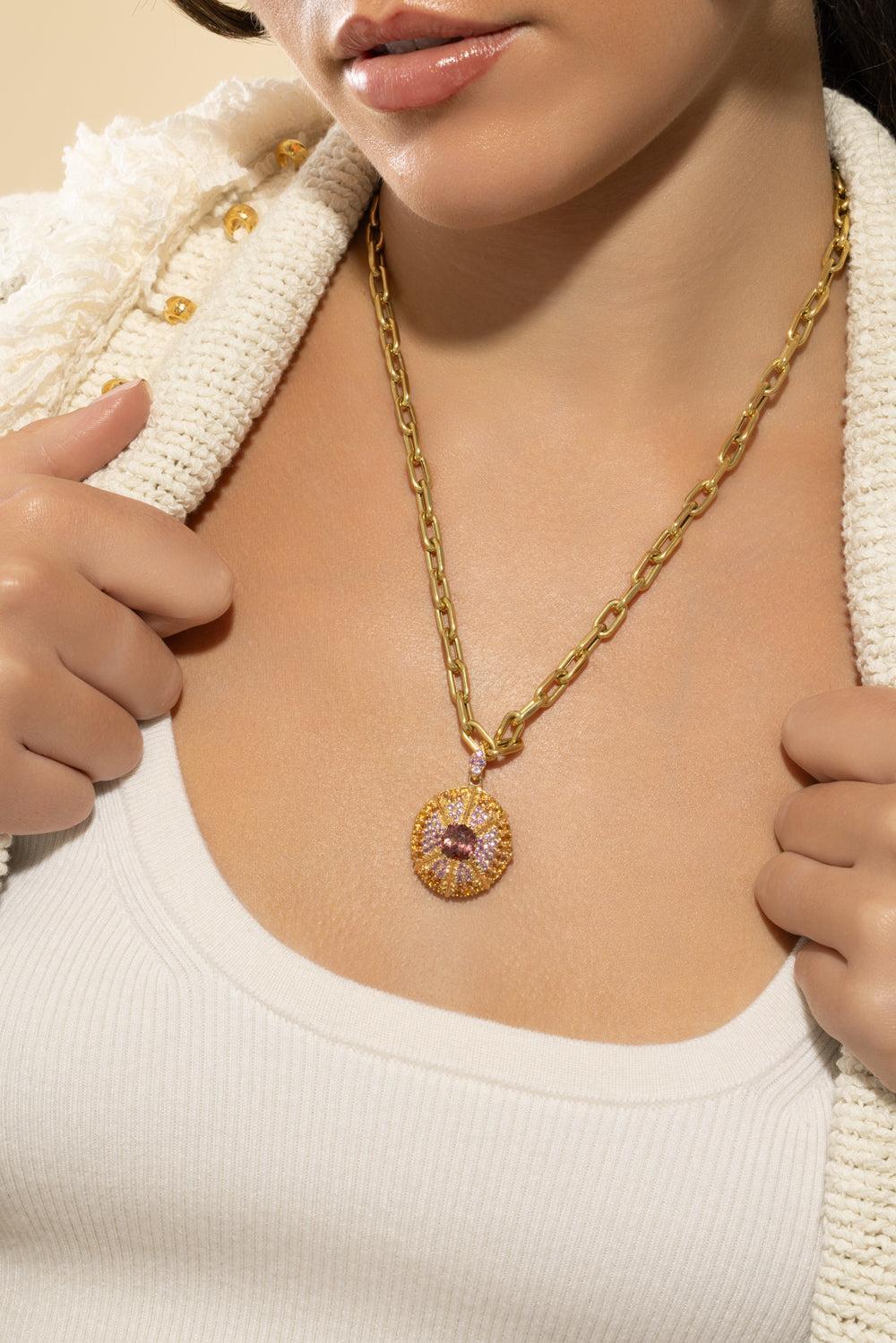 Multi Sapphire Sunset Luxe Chaos Pendant-YELLOW GOLD-JEWELRYFINE JEWELPENDANT-MEREDITH YOUNG