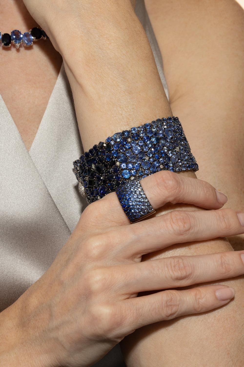 Blue Sapphire Diamond Ombre Bracelet-WHITE GOLD-8.25-JEWELRYFINE JEWELBRACELET O-RUCHI NEW YORK