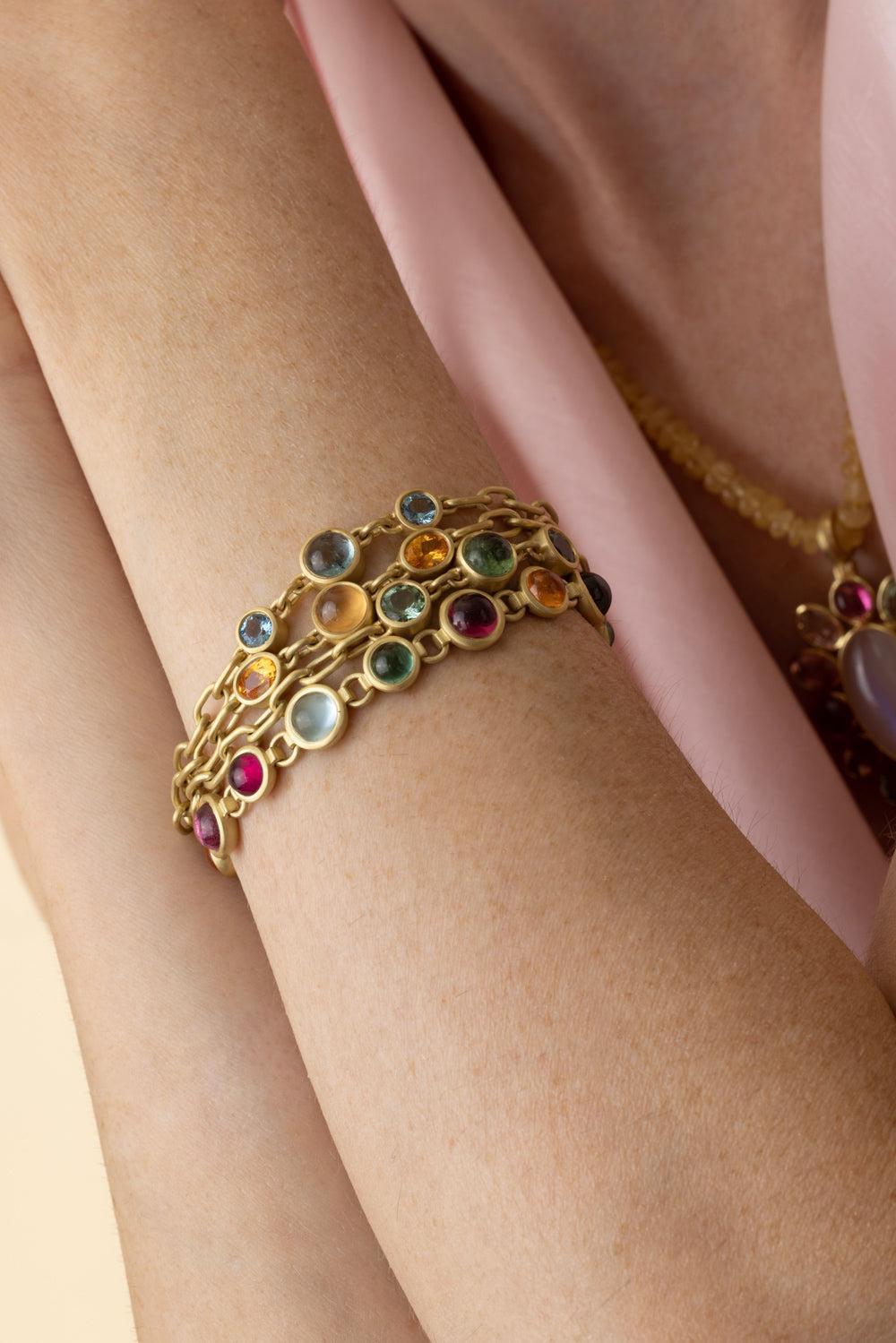 Mandarin Garnet Spess Chain Bracelet-YELLOW GOLD-7.5-JEWELRYFINE JEWELBRACELET O-LEIGH MAXWELL