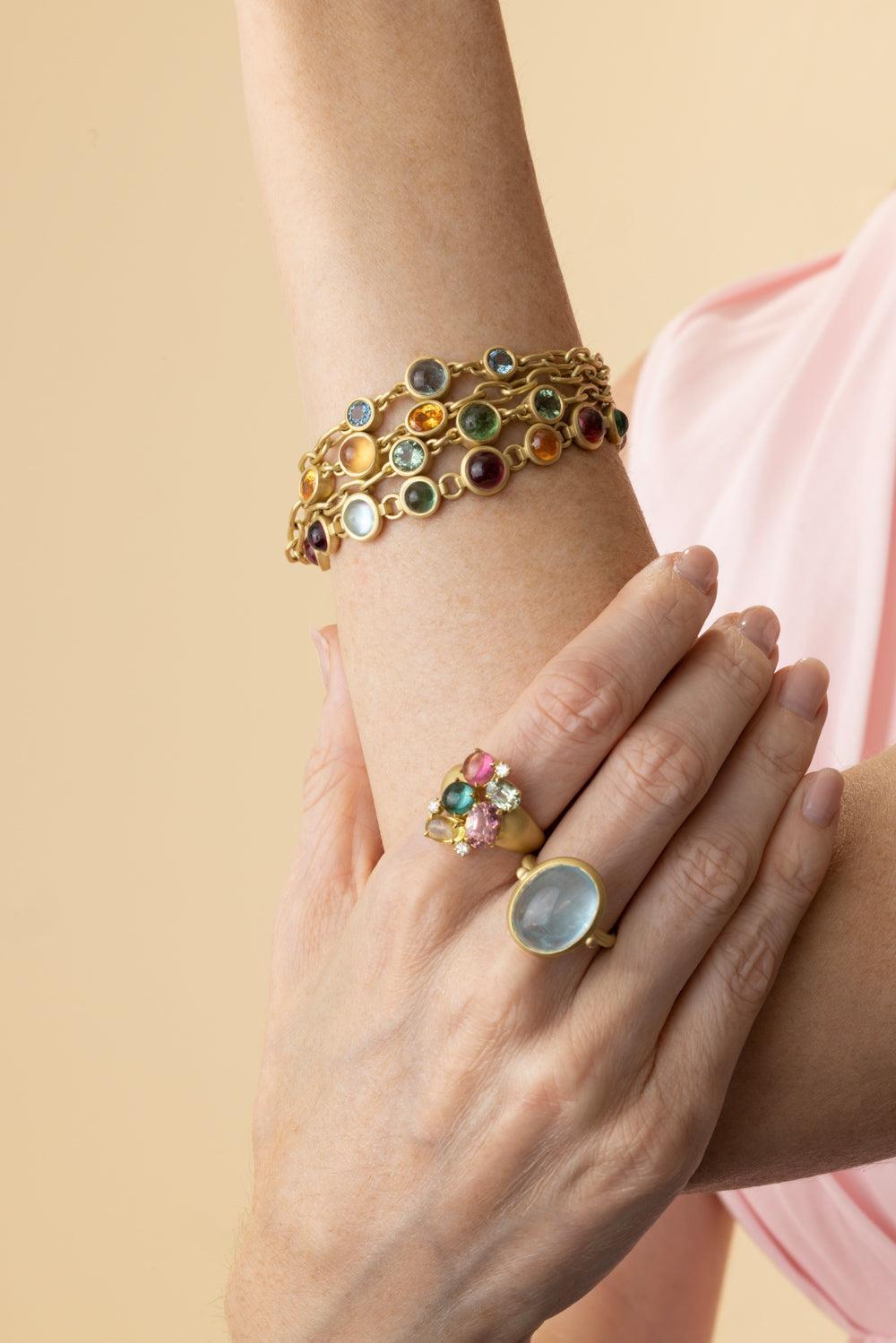 Mandarin Garnet Spess Chain Bracelet-YELLOW GOLD-7.5-JEWELRYFINE JEWELBRACELET O-LEIGH MAXWELL