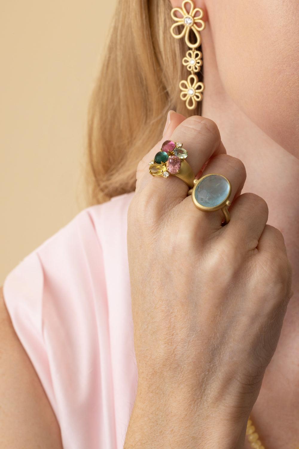 Tourmaline Sapphire Diamond Cluster Ring-YELLOW GOLD-7.5-JEWELRYFINE JEWELRING-LEIGH MAXWELL