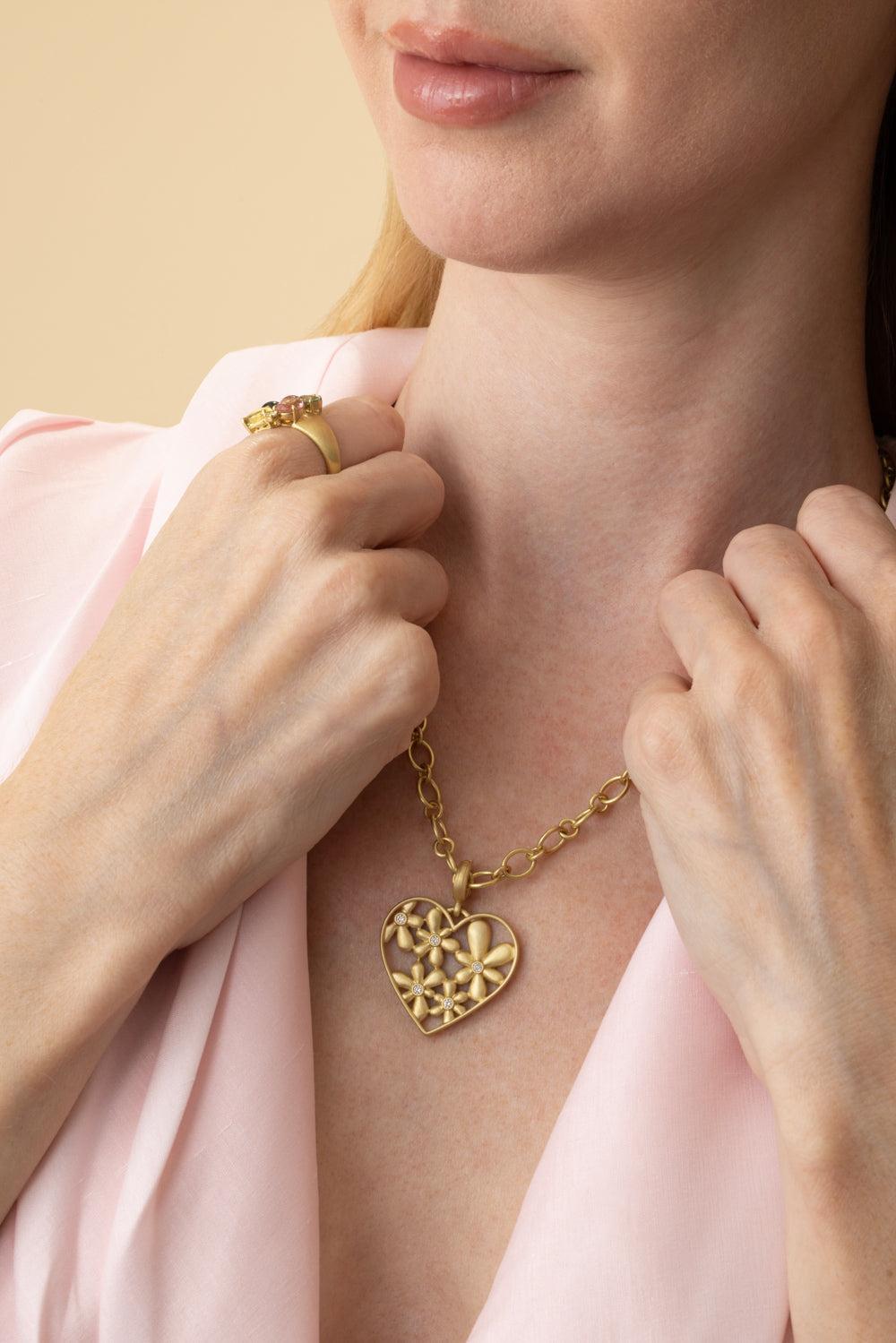 Diamond Flora Heart Pendant-YELLOW GOLD-JEWELRYFINE JEWELPENDANT-LEIGH MAXWELL