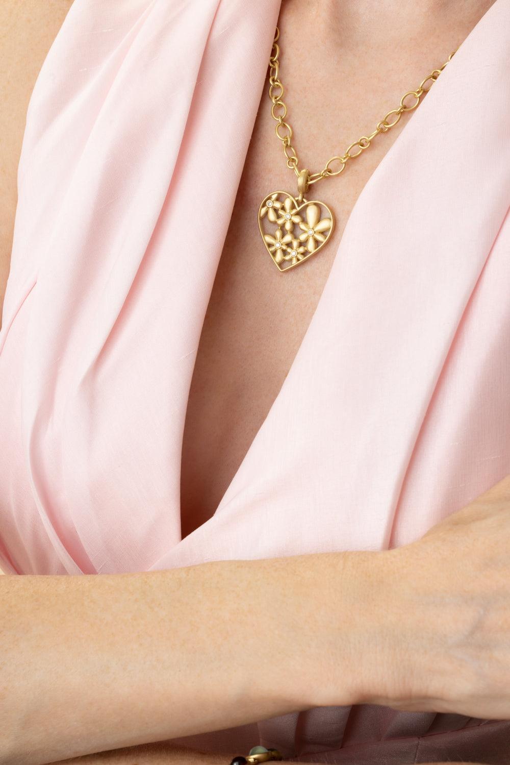 Diamond Flora Heart Pendant-YELLOW GOLD-JEWELRYFINE JEWELPENDANT-LEIGH MAXWELL