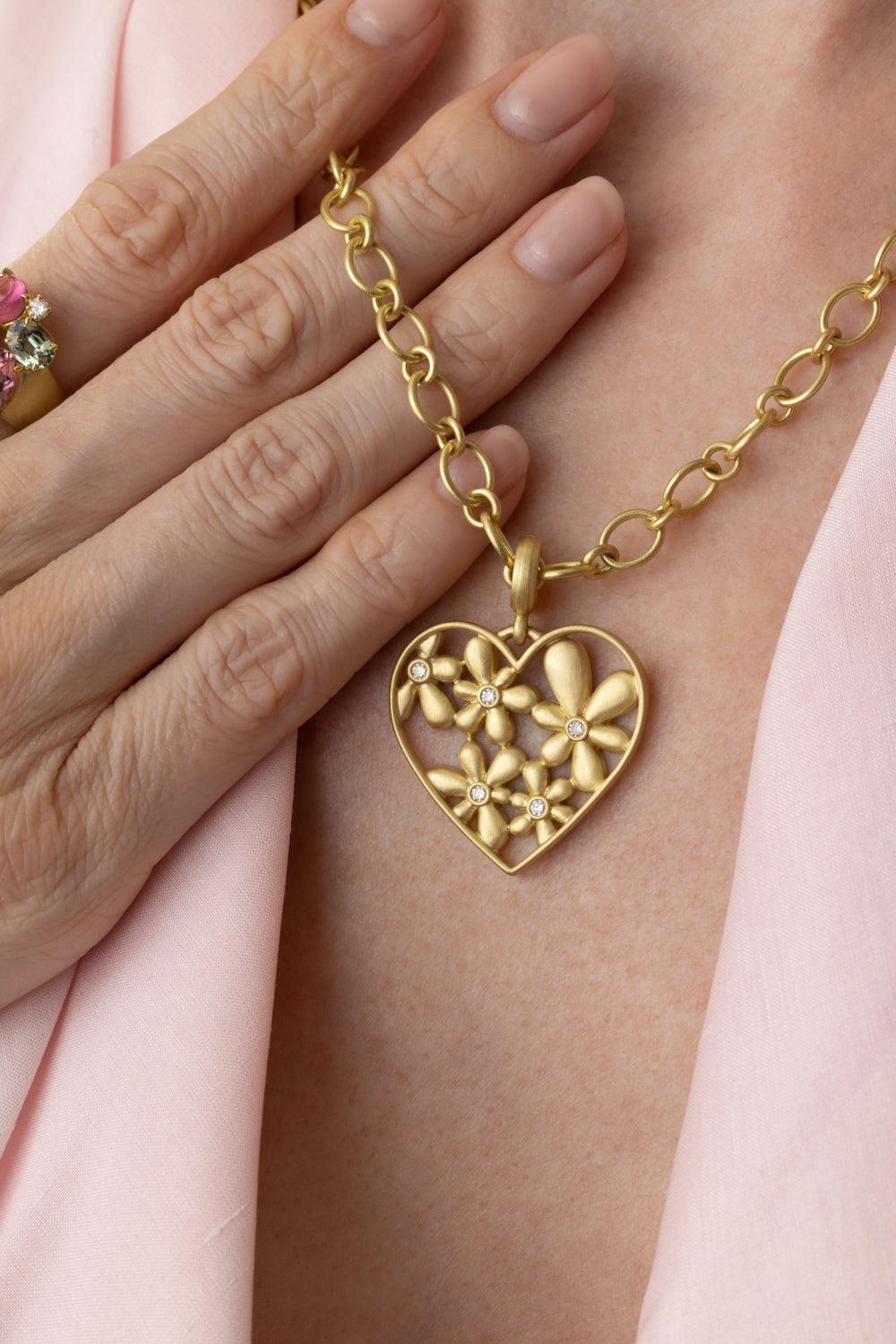 Diamond Flora Heart Pendant-YELLOW GOLD-JEWELRYFINE JEWELPENDANT-LEIGH MAXWELL