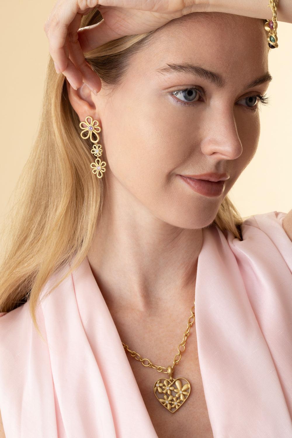 Multi Sapphire Long Flora Earrings-YELLOW GOLD-JEWELRYFINE JEWELEARRING-LEIGH MAXWELL