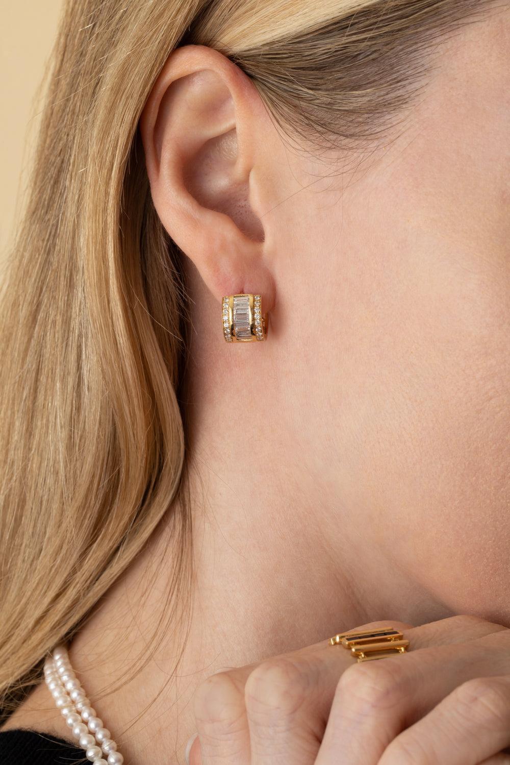 Diamond Mini Paro Huggie Earrings-YELLOW GOLD-JEWELRYFINE JEWELEARRING-MOKSH