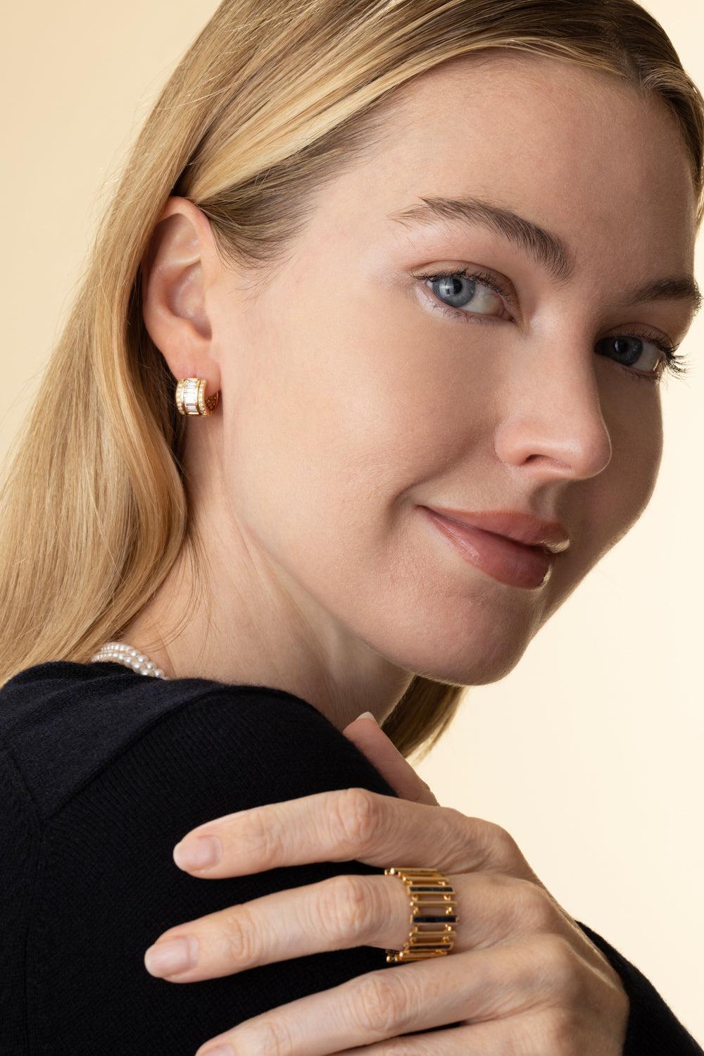 Diamond Mini Paro Huggie Earrings-YELLOW GOLD-JEWELRYFINE JEWELEARRING-MOKSH