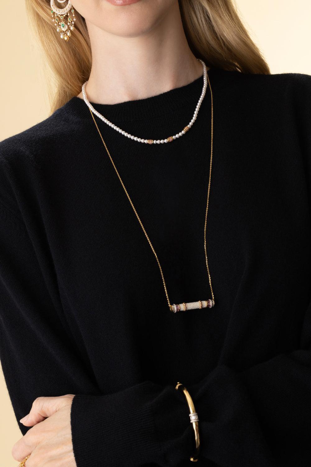 Pink Sapphire Pearl Kyoto Necklace-YELLOW GOLD-JEWELRYFINE JEWELNECKLACE O-MOKSH
