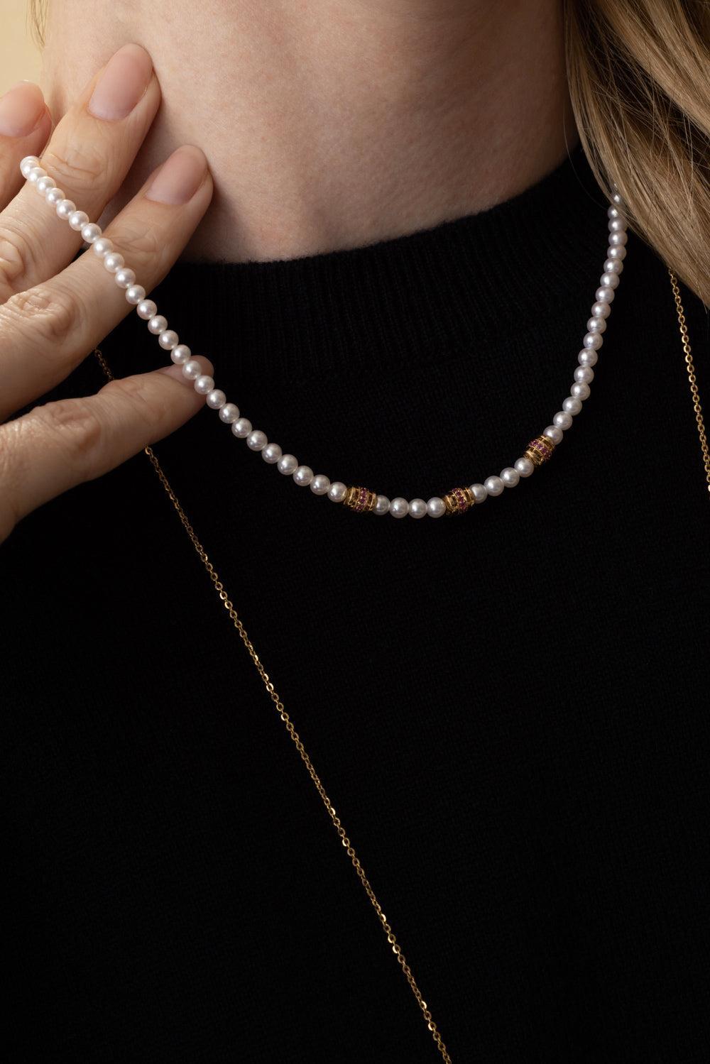 Pink Sapphire Pearl Kyoto Necklace-YELLOW GOLD-JEWELRYFINE JEWELNECKLACE O-MOKSH