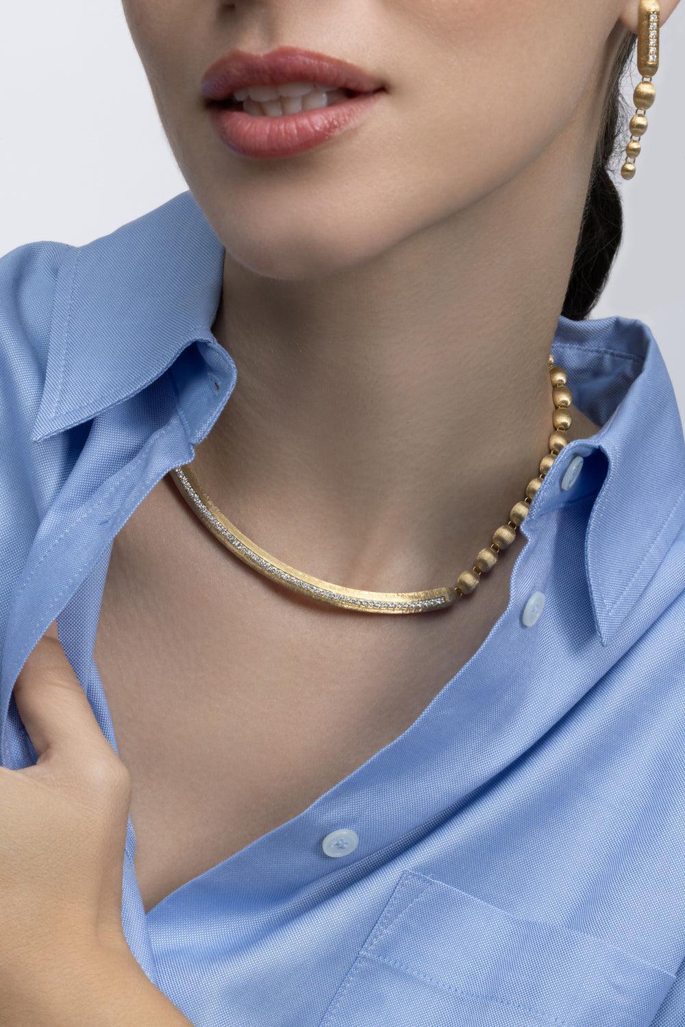 Diamond Elite Boules Bar Necklace-YELLOW GOLD-JEWELRYFINE JEWELNECKLACE O-NANIS