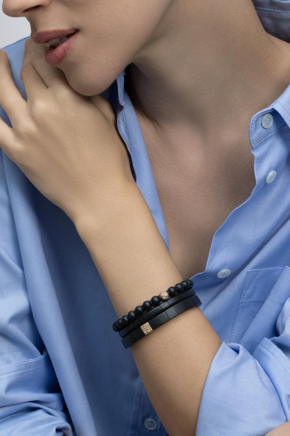  Matte Black Scacco Bracelet - Rose Gold-ROSE GOLD-JEWELRYFINE JEWELBRACELET O-ROBERTO DEMEGLIO 
