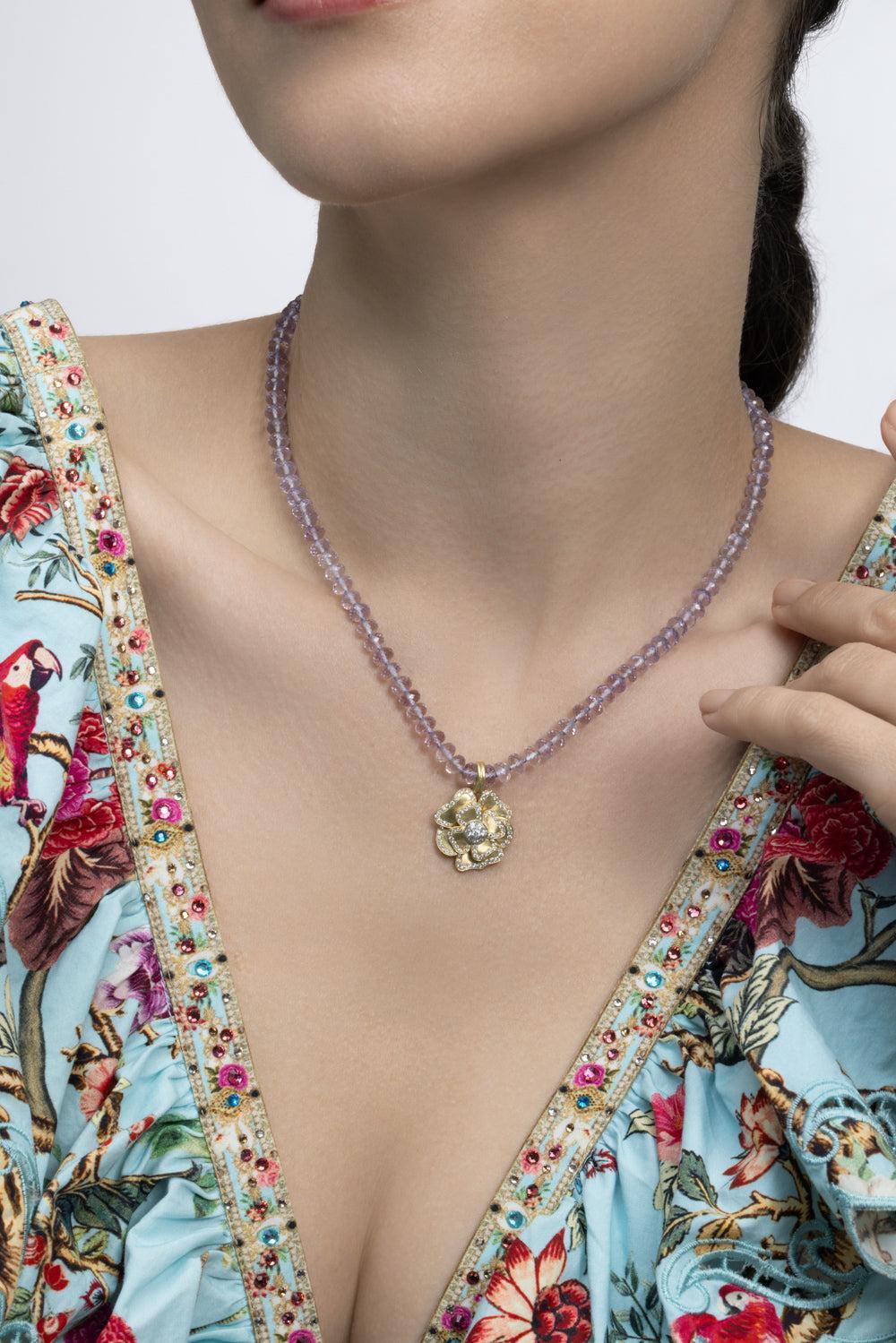 Amethyst Rose Of France Beaded Candy Necklace-YELLOW GOLD-16-JEWELRYFINE JEWELNECKLACE O-IRENE NEUWIRTH JEWELRY