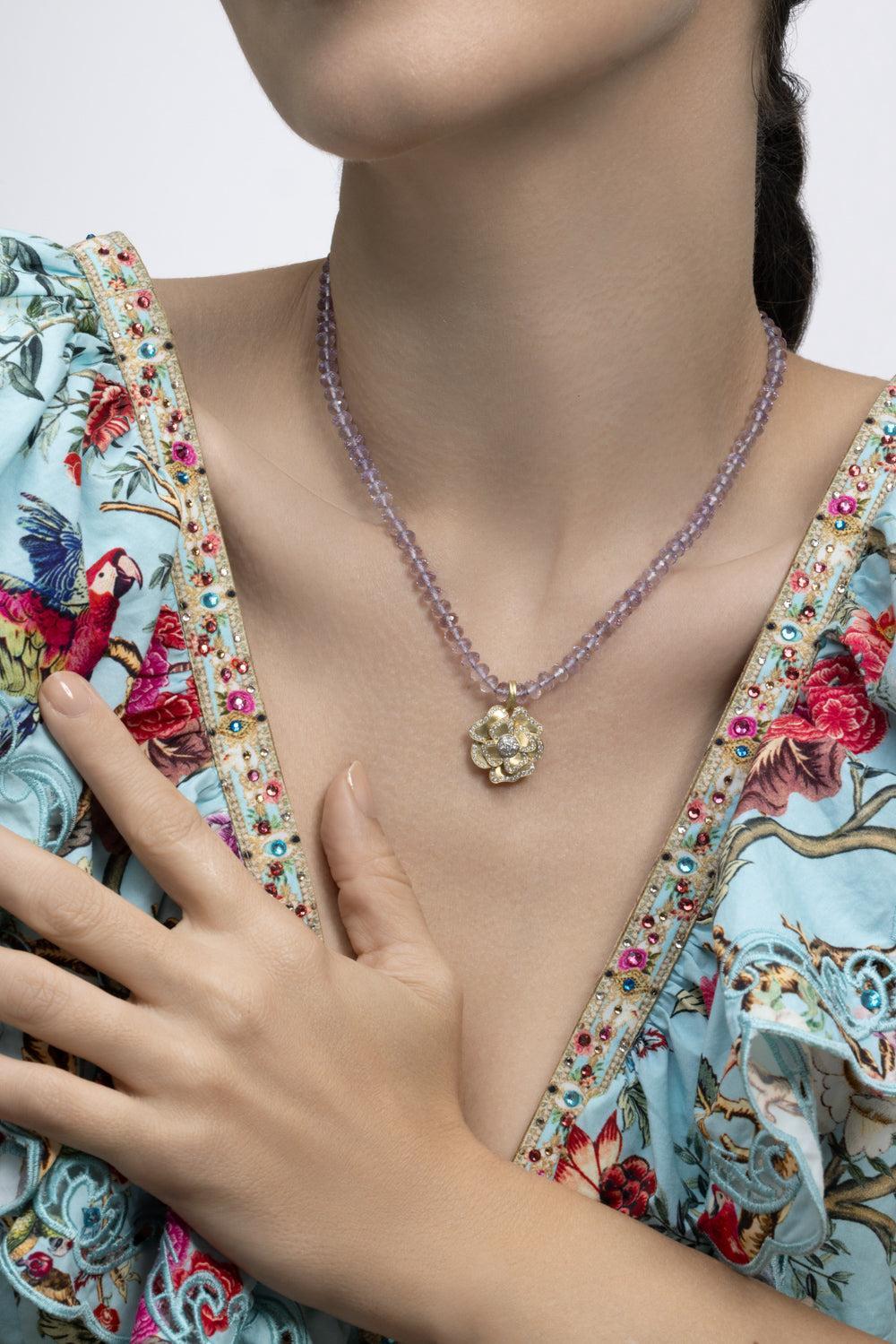 Amethyst Rose Of France Beaded Candy Necklace-YELLOW GOLD-16-JEWELRYFINE JEWELNECKLACE O-IRENE NEUWIRTH JEWELRY