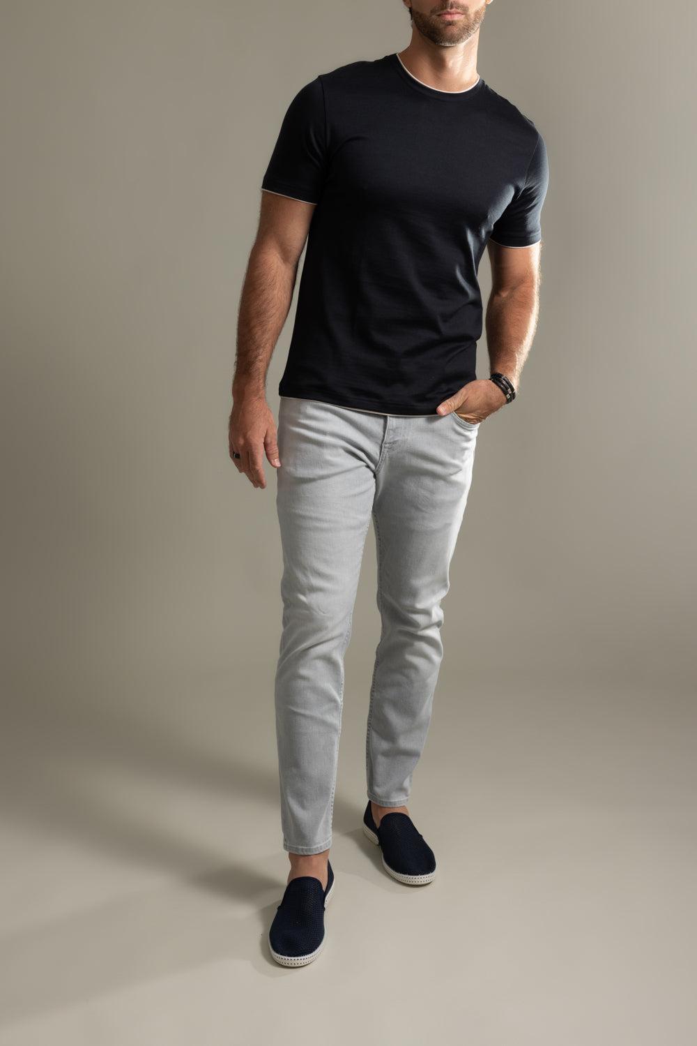 Crewneck Contrast Tee - Black Sand-BLACK/SAND-S-MENSCLOTHINGSHIRT-ELEVENTY