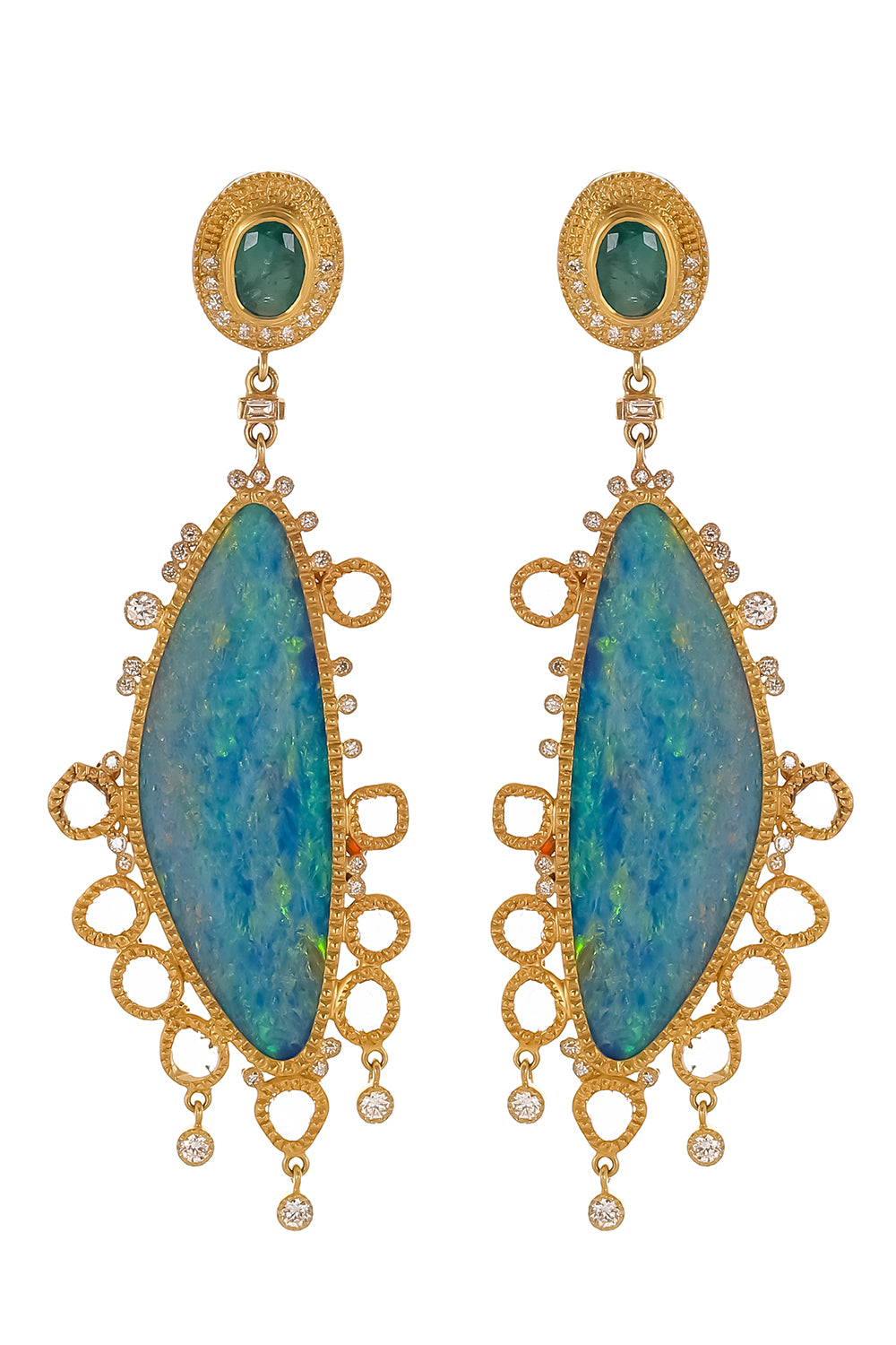 Opal Emerald Diamond Drop Earrings
