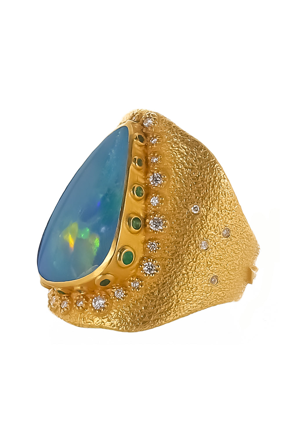 Opal Diamond Emerald Ring