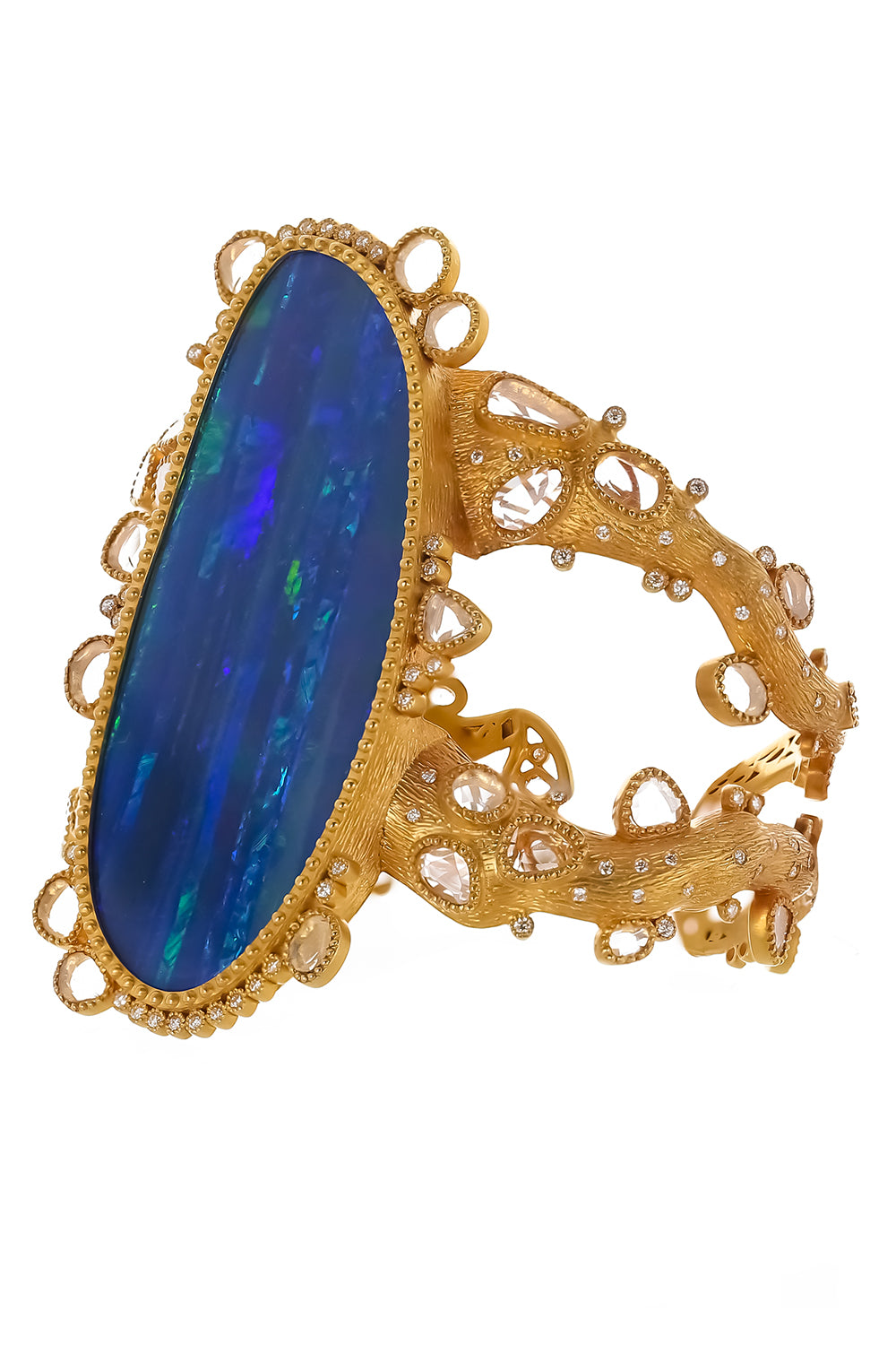 Blue Opal Diamond Hand Painted Cuff Bracelet