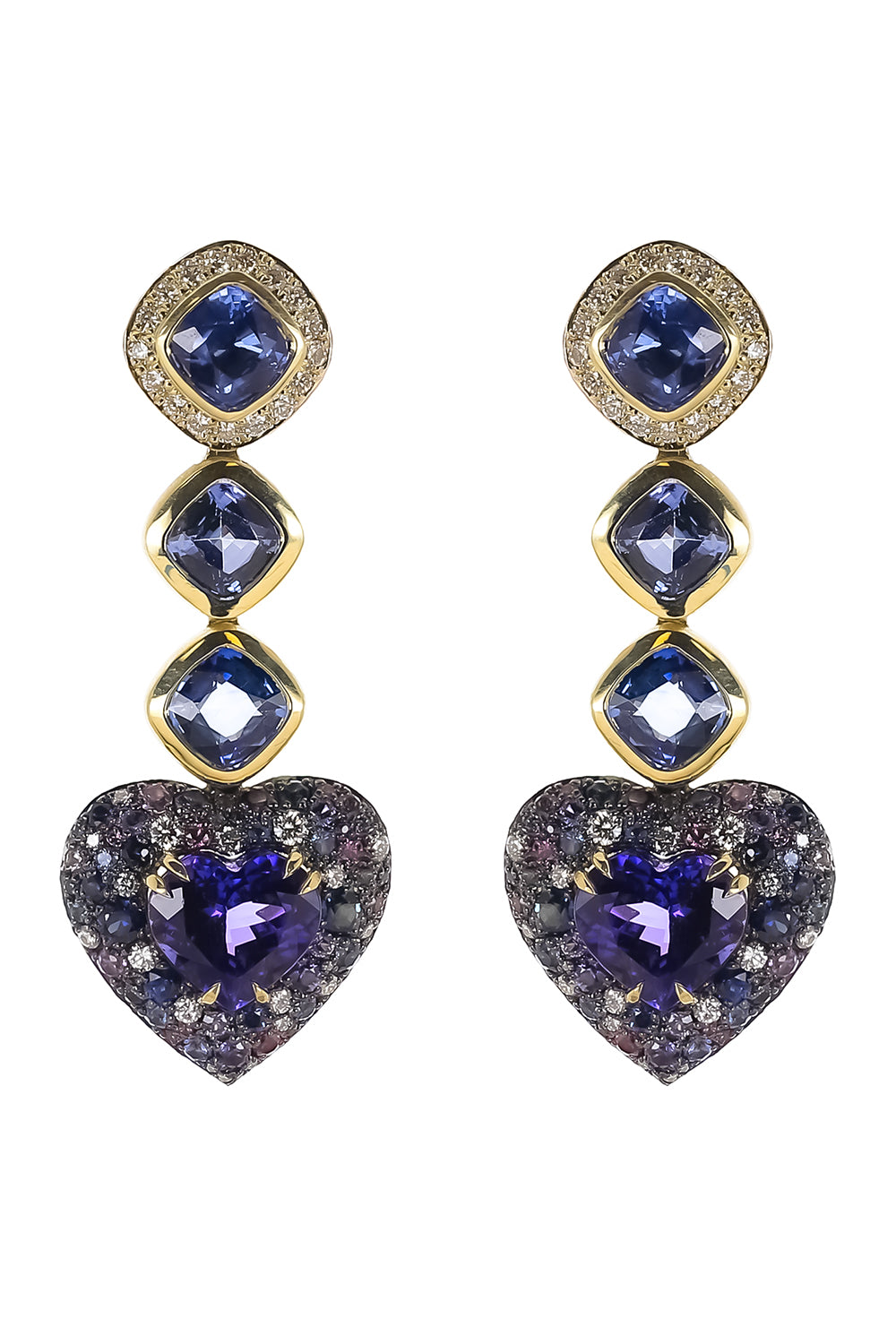 Sapphire Tanzanite Diamond Heart Drop Earrings