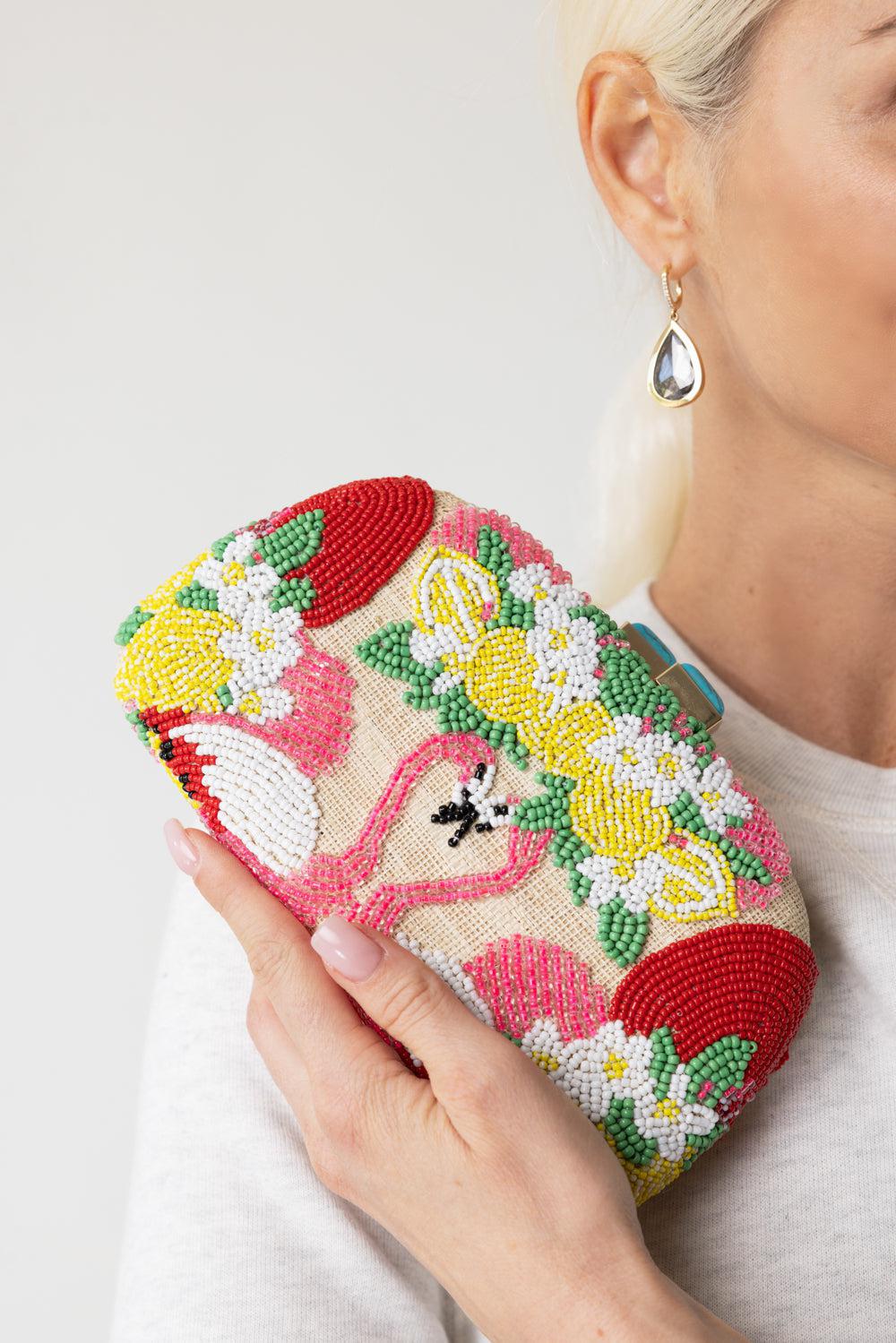 MIA FLAMINGO BEADED CLUTCH-NATURAL-O/S-HANDBAGCLUTCHES-SERPUI