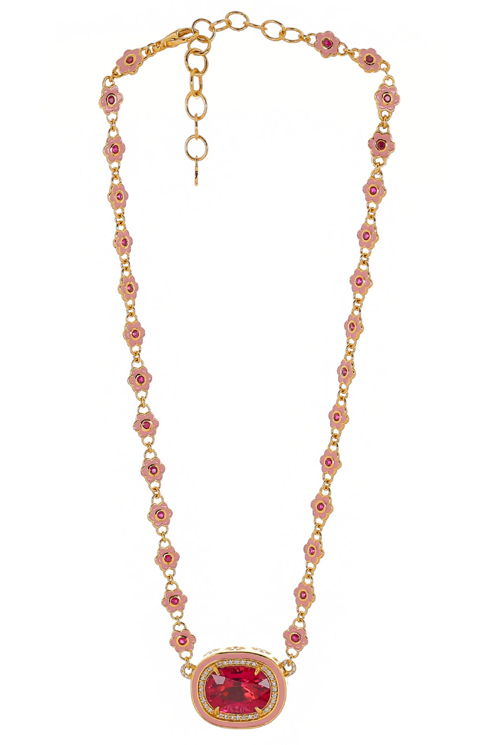 Rubellite Pink Flower Necklace