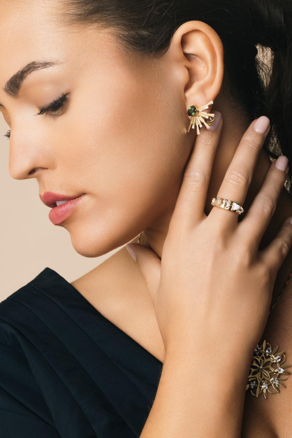 Green Tourmaline Diamond Mini Valentim Earrings-YELLOW GOLD-JEWELRYFINE JEWELEARRING-CAROL KAUFFMANN