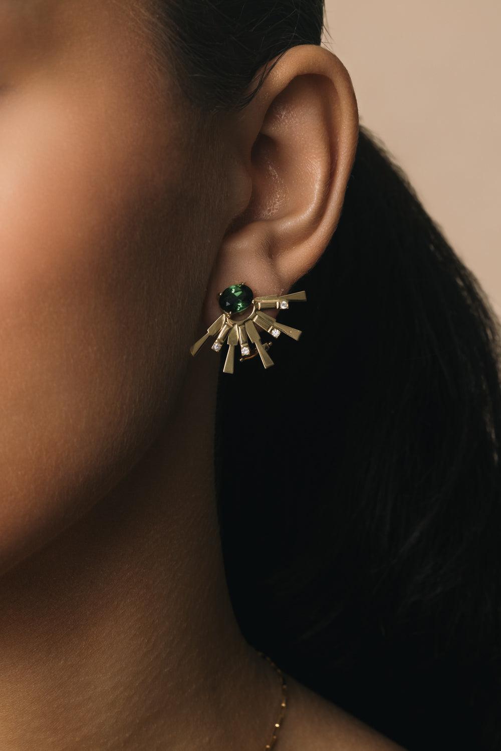 Green Tourmaline Diamond Mini Valentim Earrings-YELLOW GOLD-JEWELRYFINE JEWELEARRING-CAROL KAUFFMANN
